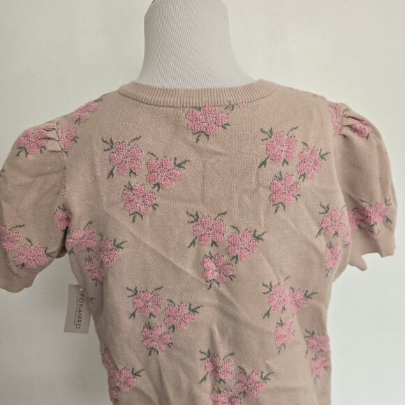 New Cottage Floral Cardigan Puff Sleeve Feminine Pink Pearl Button Women XL - Picture 7 of 12